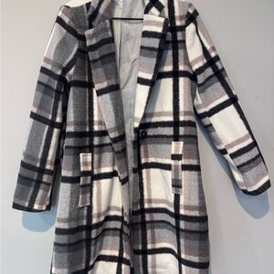 Maurices Plaid Trench Coat - Black, Gray, White